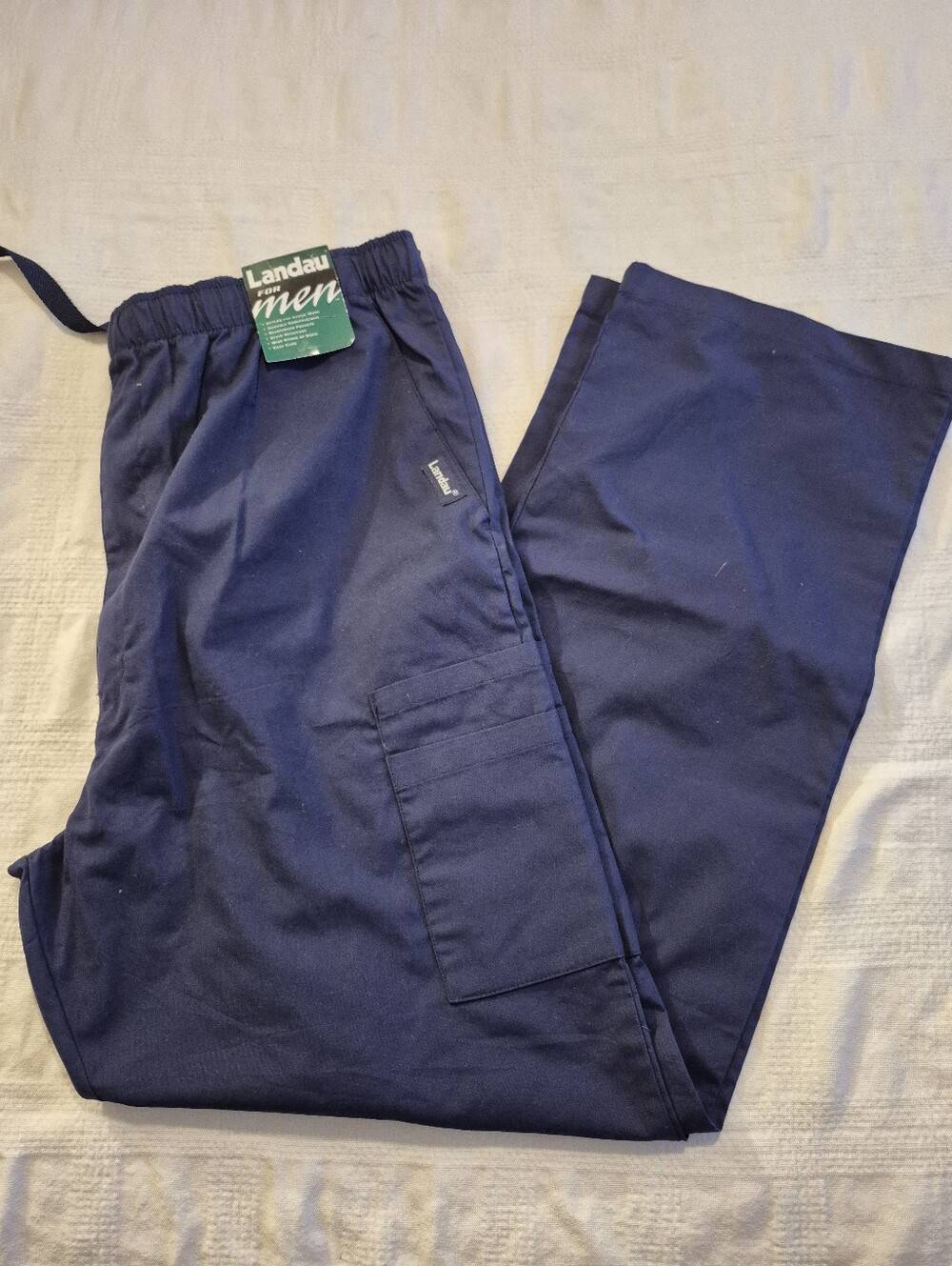 Landau men's Large Navy scrub pants uniform elastic waist NWT